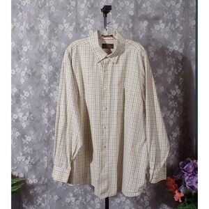 Orvis Vintage 90s Shirt 1990s Button Down Cream Plaid Casual Cotton Size XXL